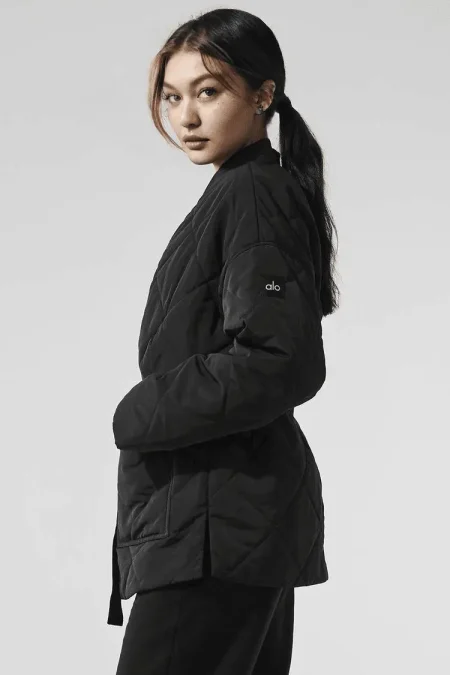 alo black puffer jacket logo